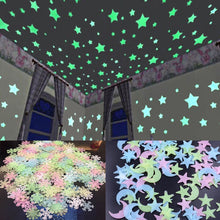 Load image into Gallery viewer, 3D Star and Moon Energy Storage Fluorescent Glow In the dark Luminous on Wall Stickers for Kids Room living room Decal