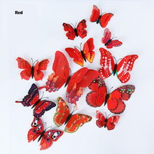 Load image into Gallery viewer, New style 12Pcs Double layer 3D Butterfly Wall Sticker on the wall Home Decor Butterflies for decoration Magnet Fridge stickers

