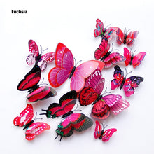 Load image into Gallery viewer, New style 12Pcs Double layer 3D Butterfly Wall Sticker on the wall Home Decor Butterflies for decoration Magnet Fridge stickers
