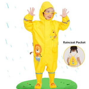 1-10 Years Old Children Raincoat kids Boys Girls Waterproof Jumpsuit Hooded One-Piece Cartoon Dinosaur Baby Rainwear And Pants