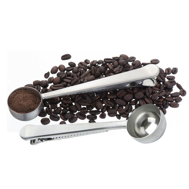 Two-in-one Stainless Steel Coffee Spoon With Bag Clip Sealing Tea Measuring Coffee Scoop Clip Multifunctional Food Kitchen Tools
