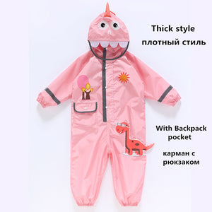 1-10 Years Old Children Raincoat kids Boys Girls Waterproof Jumpsuit Hooded One-Piece Cartoon Dinosaur Baby Rainwear And Pants